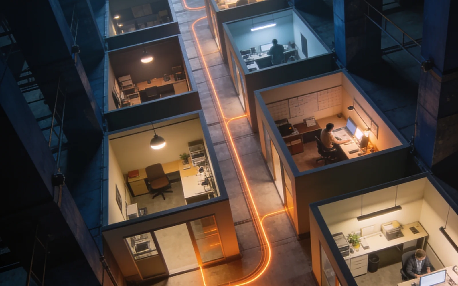 Connected business spaces linked by one clear digital route
