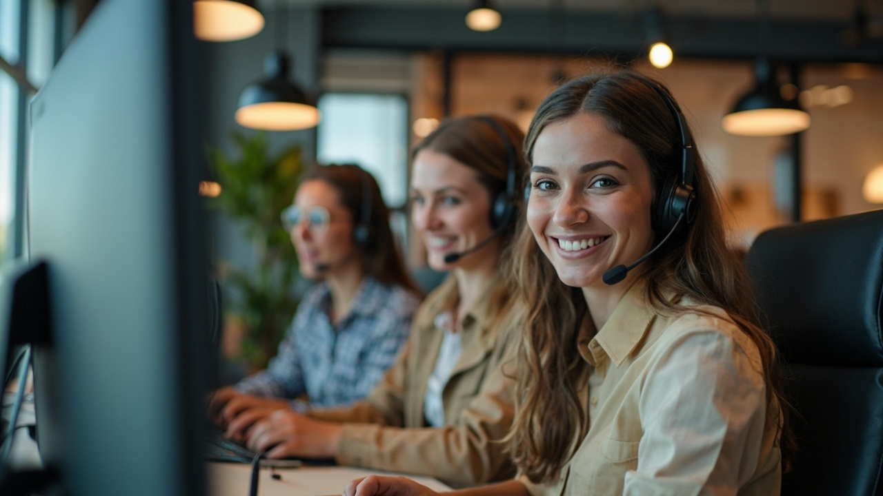 Friendly customer support team ready to help, modern office