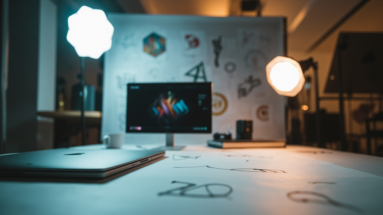 Creative graphic design studio, logo sketches and branding